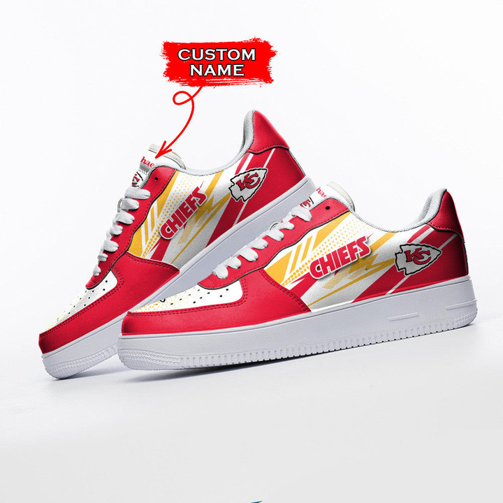 KC. Chief Logo Pattern Custom Name Air Force 1 Printed In Red
