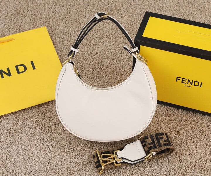 Fendi Fendigraphy With FF Motif Strap Hobo Bag Leather In White