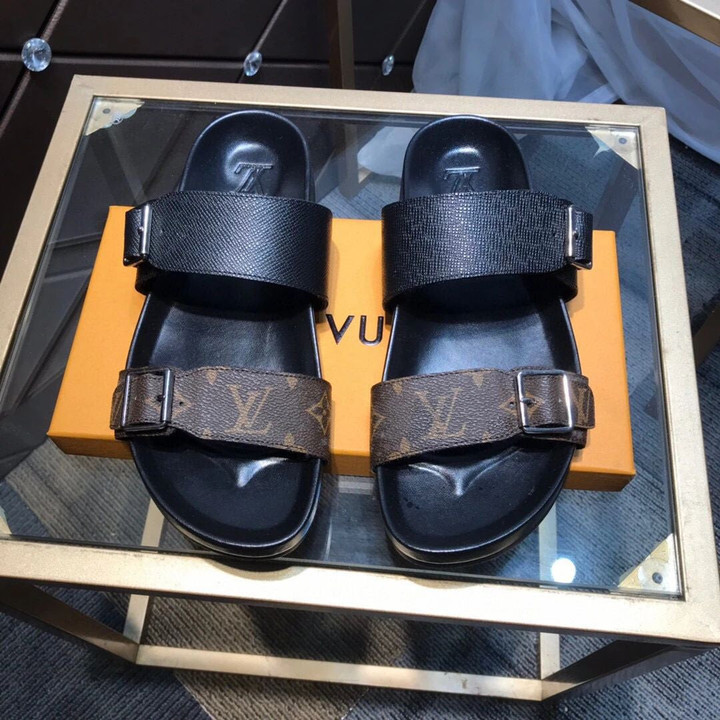 Louis Vuitton Bom Dia Mules Two Strap Sandals In Black And Brown