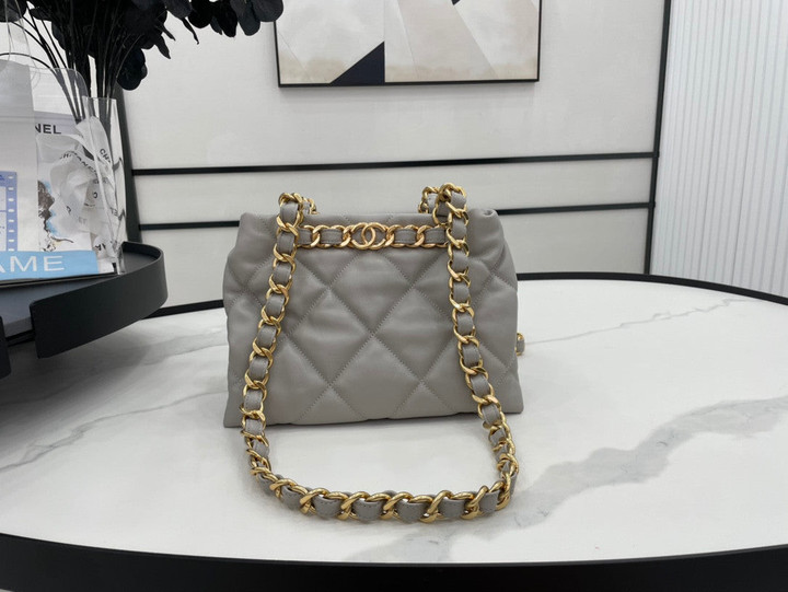 Chanel Small Tote Lambskin Bag In Light Grey