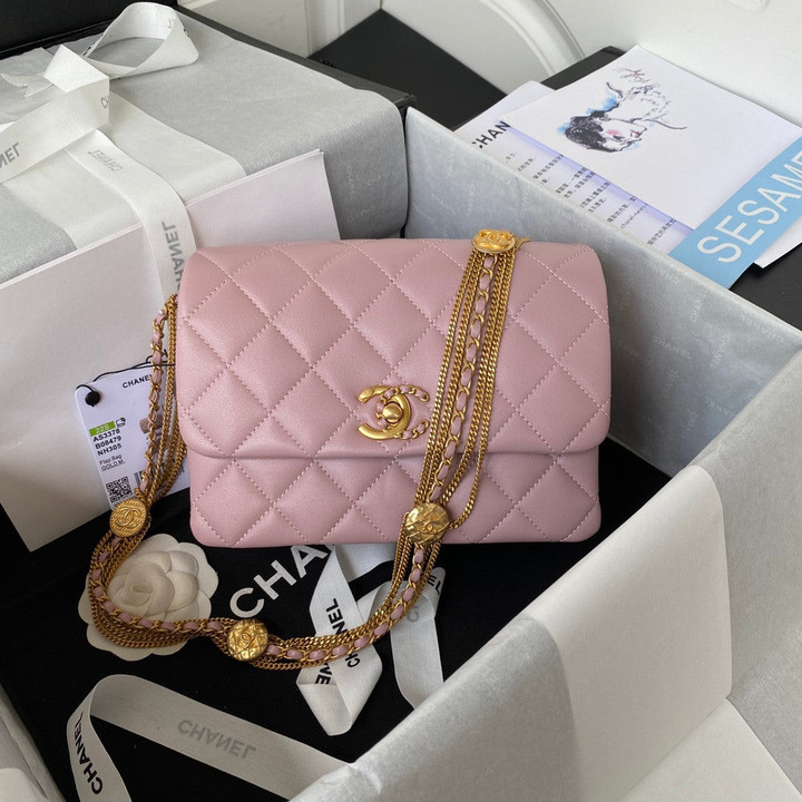 Chanel Mini Flap Bag With Metal Chains In Purple Pink