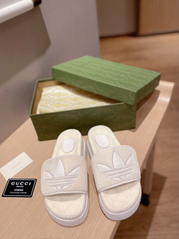 Adidas x Gucci GG Platform Sandal In Beige