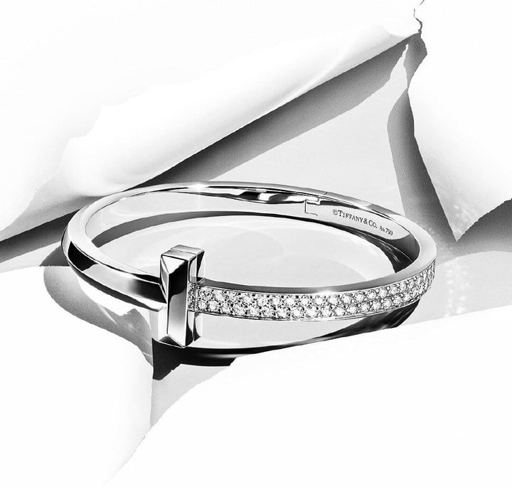 Tiffany Wide Hinged Diamond Bracelet In Silver