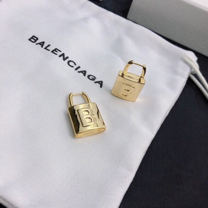 Balenciaga B Logo Gold-tone Padlock Earrings