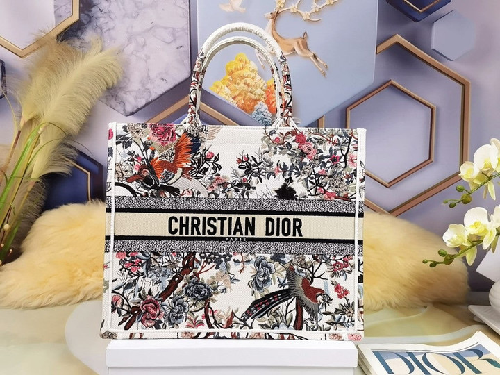 Large Dior Book Tote Bag In Ecru Multicolor Dior Jardin d'Hiver Embroidery