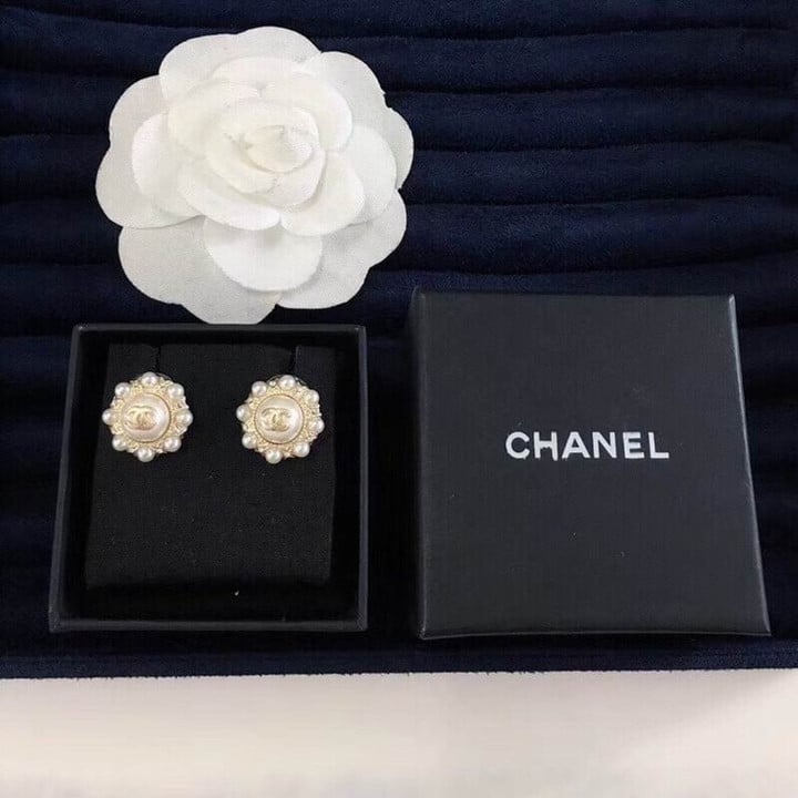 Chanel Signature CC Pearl Encrusted Earrings