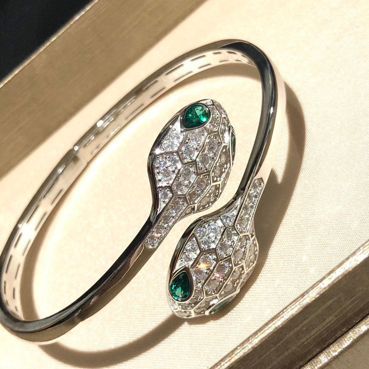 Bvlgari Snakes Bracelet In Silver And Green