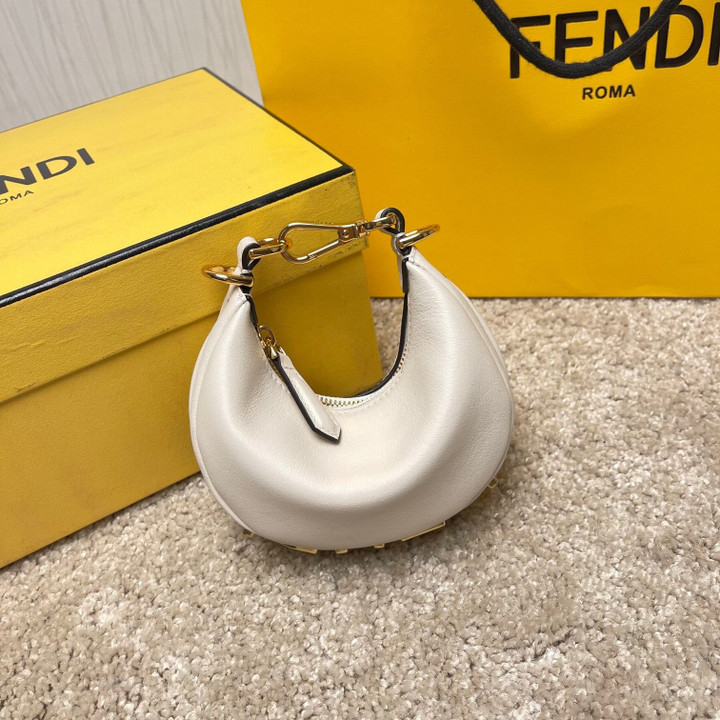 Fendi Nano Fendigraphy Wrist Bag Leather Charm In White