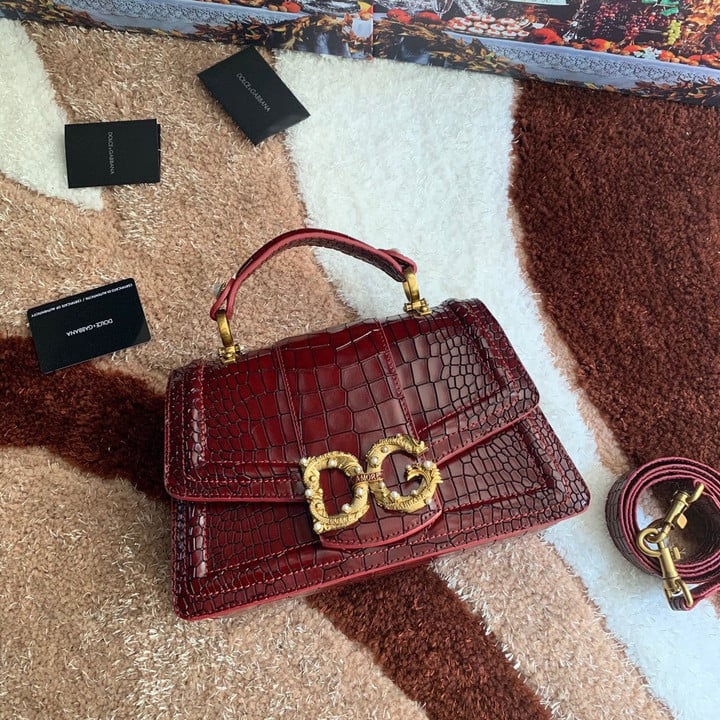Dolce & Gabbana DG Amore Top Handle Bag Crocodile Leather In Cherry
