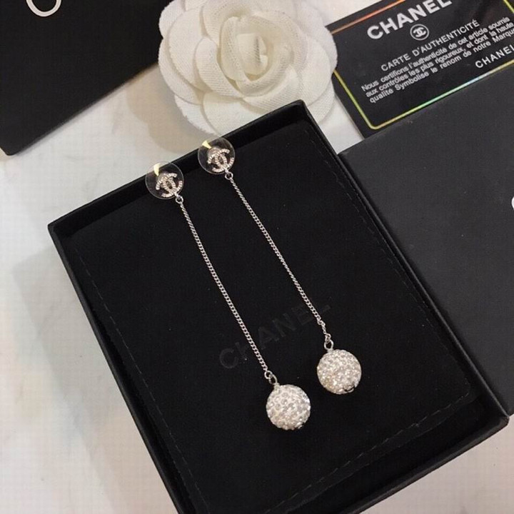 Chanel Chain Strass Ball Drop Dangle Earrings