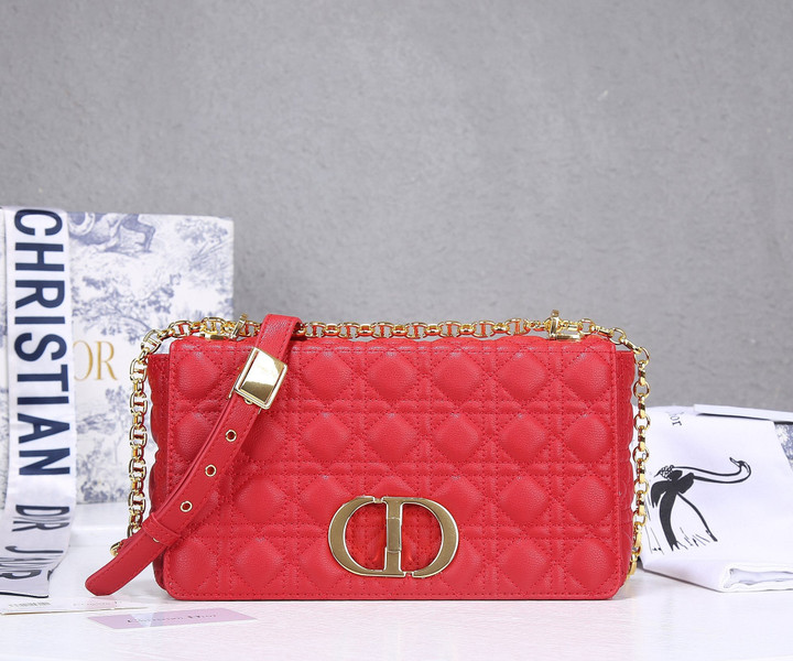 Dior Caro Large Bag Cannage Lambskin Leather In Red