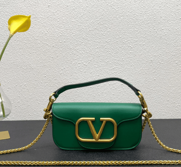 Valentino Garavani Locò Small Shoulder Bag VLogo Signature Calfskin In Green