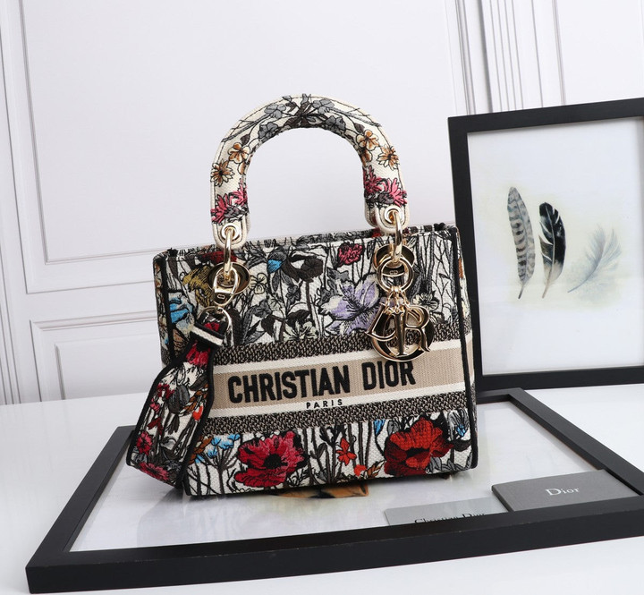 Christian Dior Medium Lady D-Lite Bag In Multicolor Mille Fleurs Embroidery