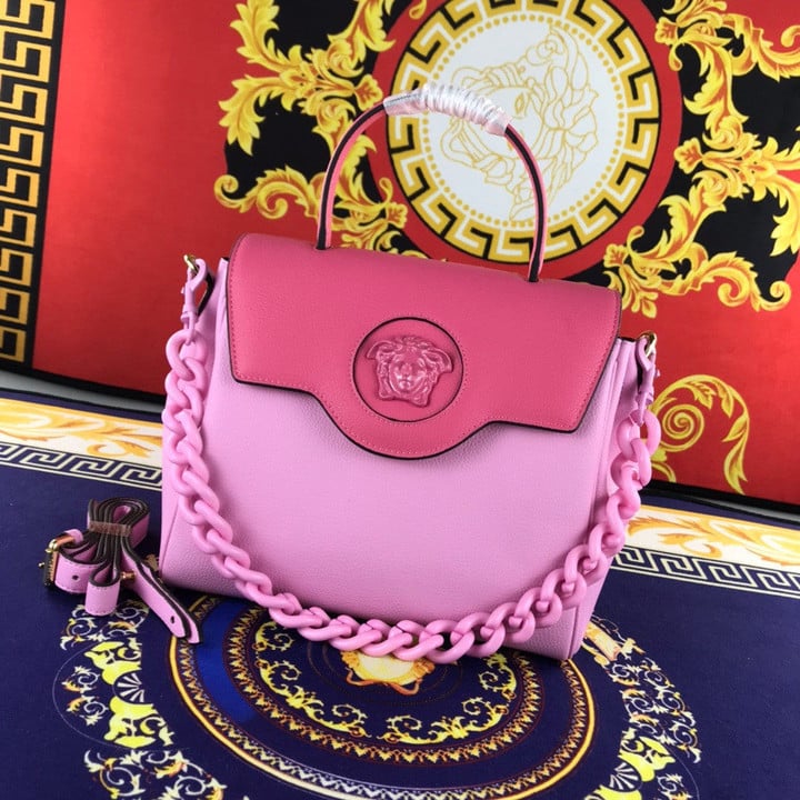 Versace La Medusa Medium Chain Handbag Leather In Two Tones Of Pink