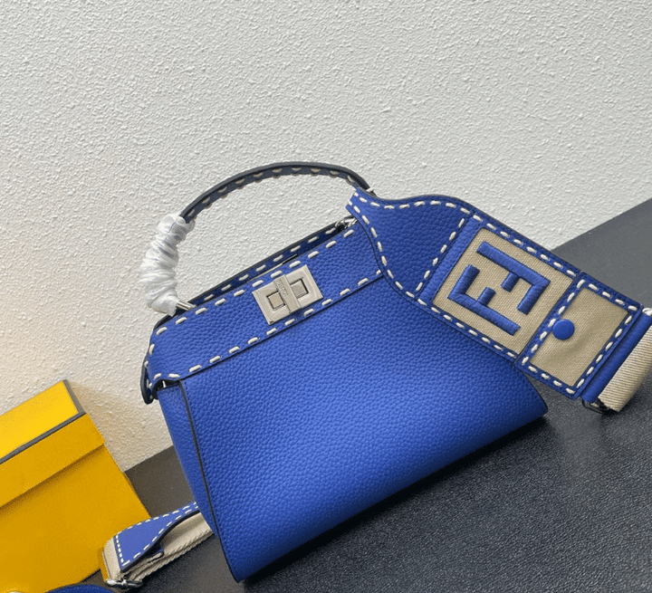 Fendi Peekaboo Iconic Mini Bag Leather In Blue