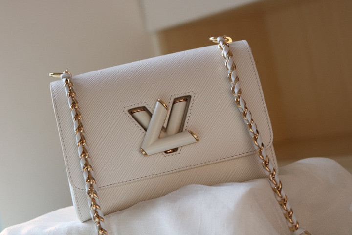 Louis Vuitton Twist MM Bag With Braided Links Strap Cowhide In White