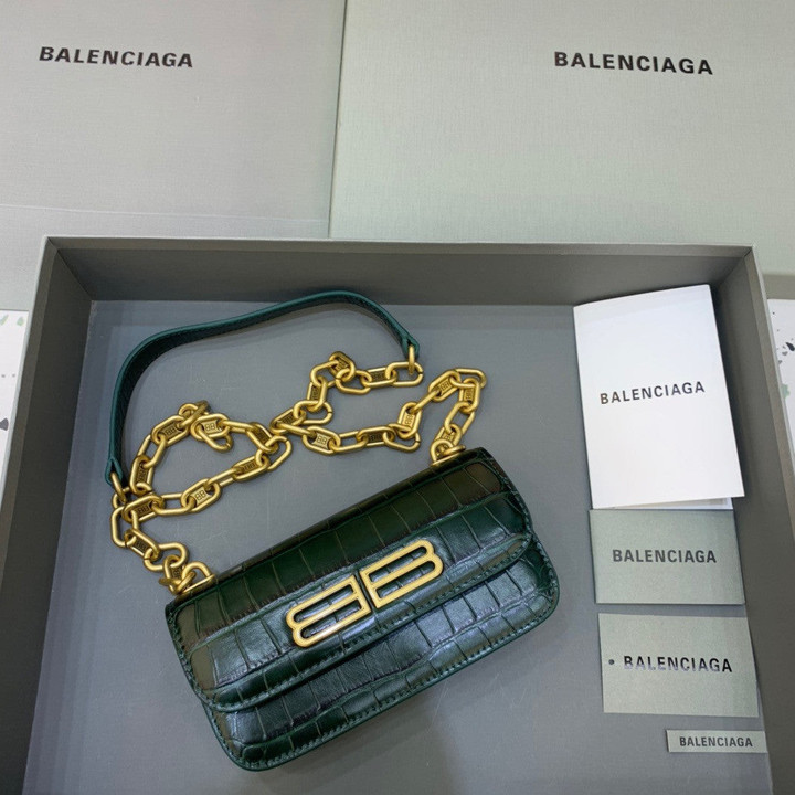 Balenciaga Gossip XS Bag With Chain Crocodile Leather In Dark Green