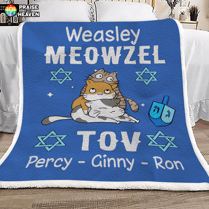 Fleece Blanket Meowzel Tov Hanukkah Cat Personalized FBL061