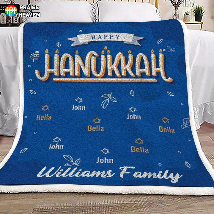 Freece Blanket Happy Hanukkah Family Star Personalized FBL060