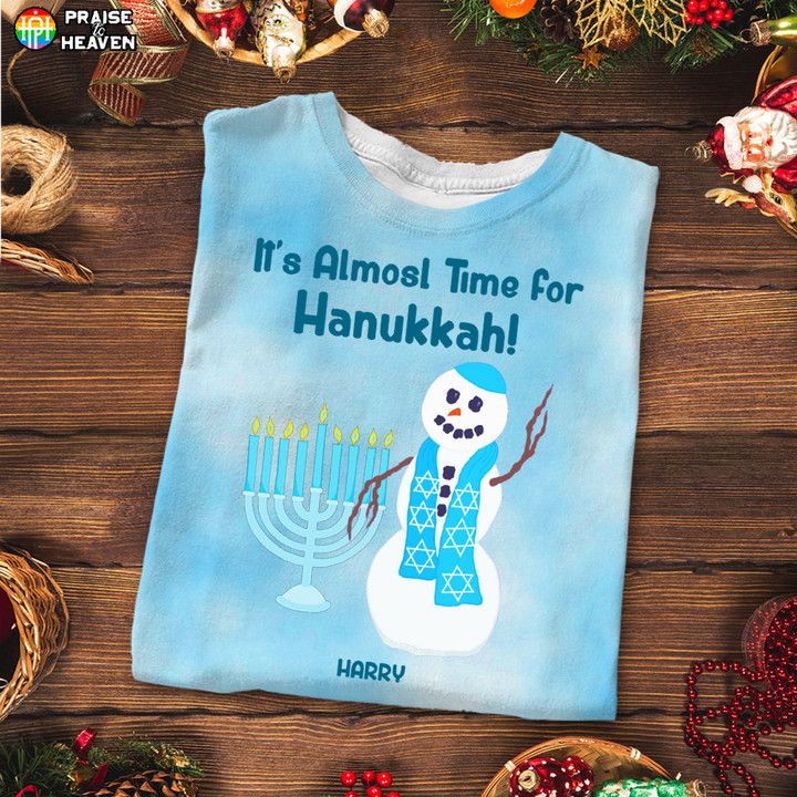 A Hanukkah Jewish Snowman Blue Menorah Holiday Shirt Sweatshirt Hoodie AP460