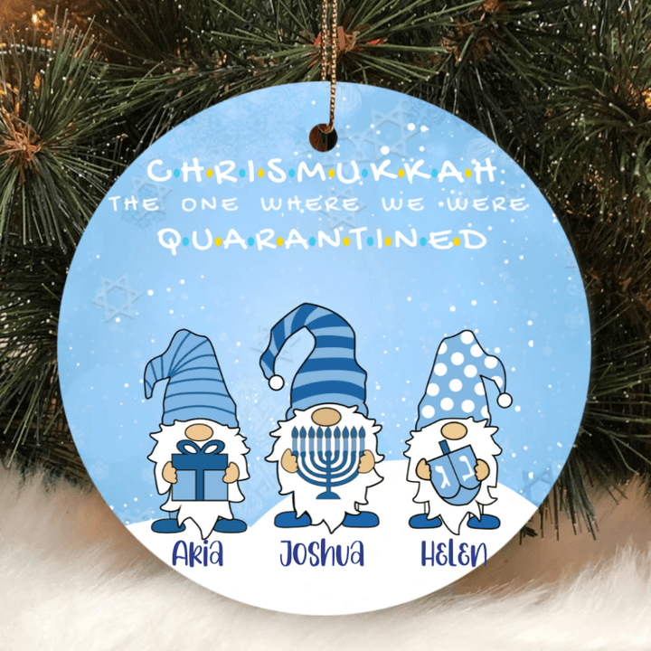 Chrismukkah with Happy Gnomes Personalized Ornament OR0055