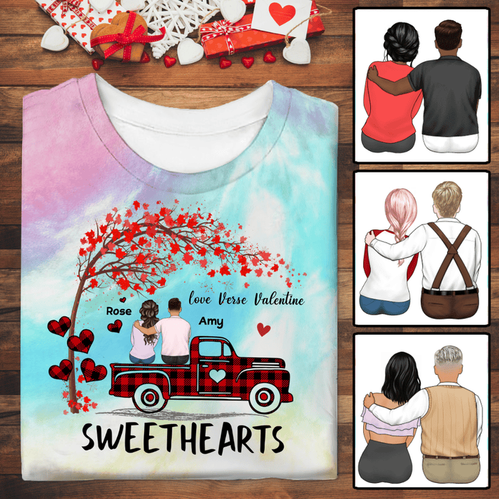 Personalized Valentine Couple Truck Tie Dye Shirt Sweatshirt Hoodie AP583