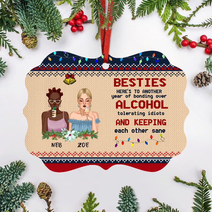 Besties Here's To Another Year Personalized Christmas Ornament OR0063