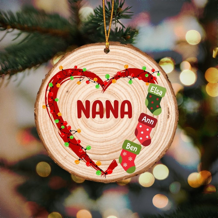Christmas Mom Grandma Heart Personalized Wood Slice Ornament OR0355