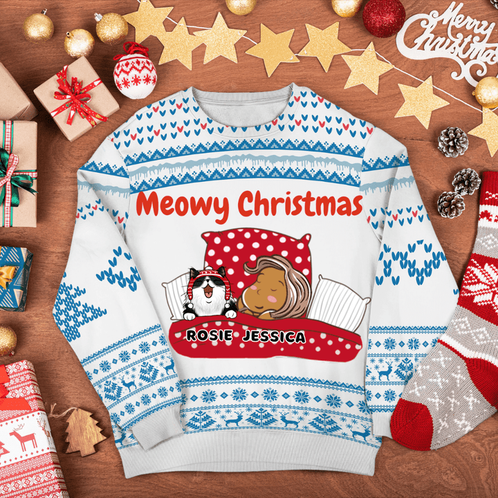 Christmas Sleepy Custom Cat 3D-Printed Christmas Ugly Sweatshirt Hoodie AP525