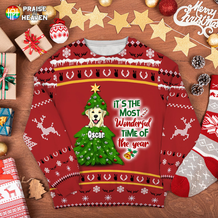 Christmas Tree Peeking Dogs 3D-Printed Christmas Ugly Sweatshirt Hoodie AP543
