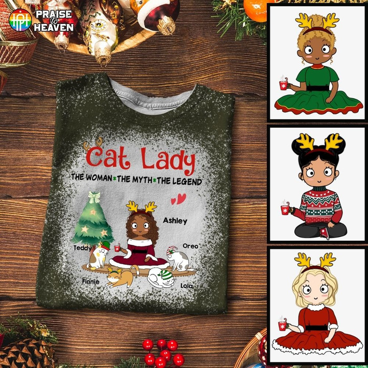 Cat Lady Legend Christmas Personalized Bleached Shirt Sweatshirt Hoodie AP454