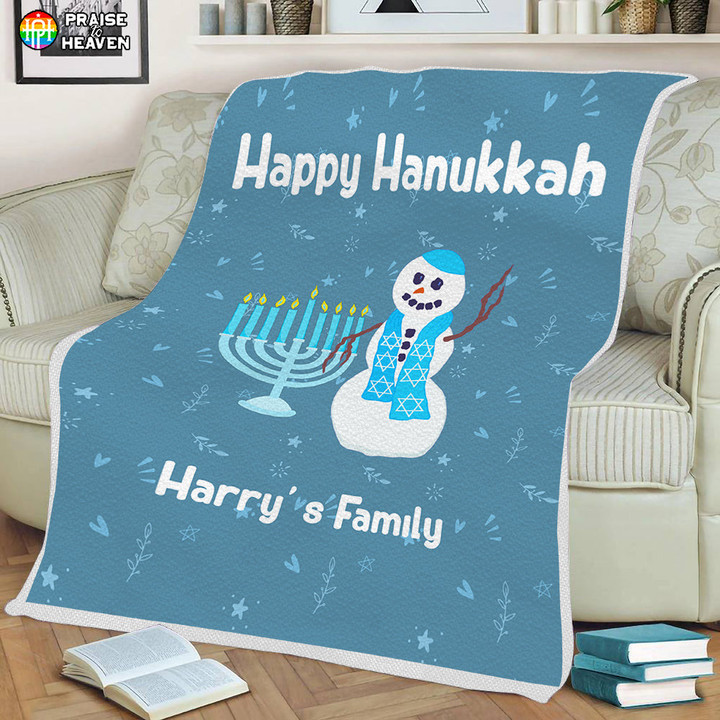 Freece Blanket A Hanukkah Jewish Snowman Blue Menorah Holiday FBL062