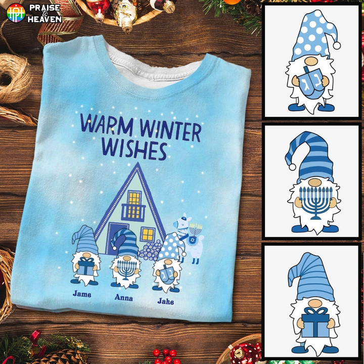 Happy Hanukkah - Cute Gnome With Menorah Dreidel Shirt Sweatshirt Hoodie AP447