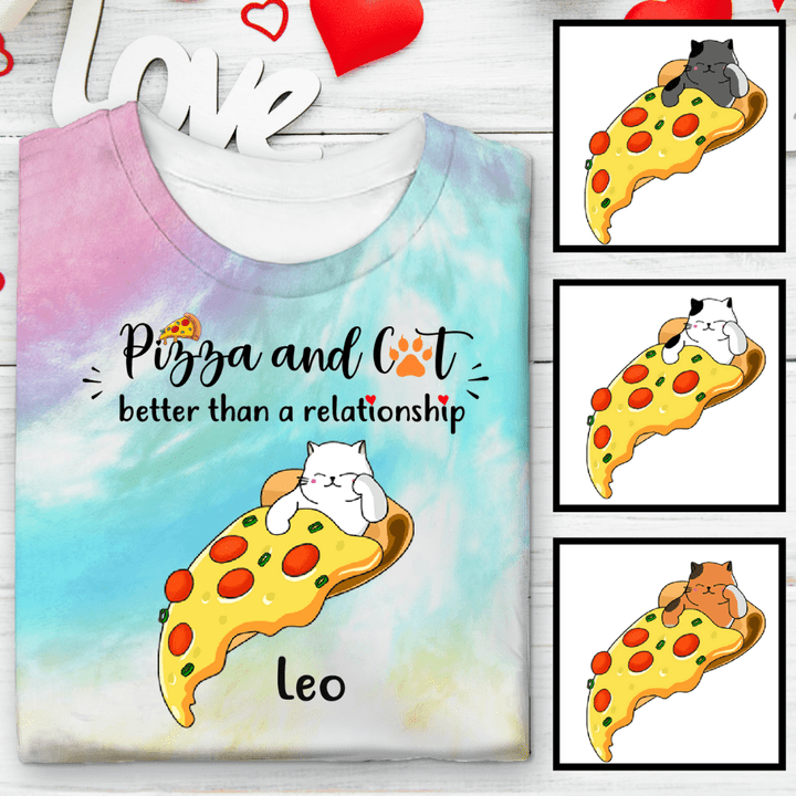 Pizza And Cat Are My Love Personalized Tie Dye Shirt Sweatshirt Hoodie AP634