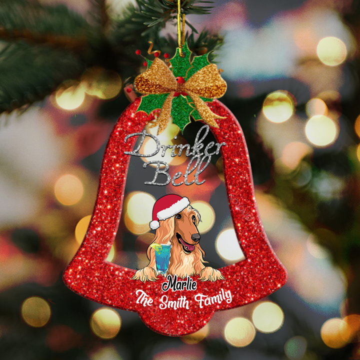 Dog Drinker Bell Personalized Cut Shape Christmas Ornament OR0256
