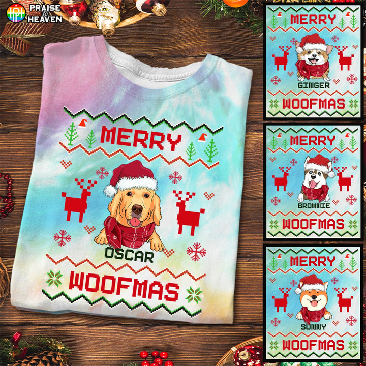 Merry Woofmas Pixel Tie Dye Shirt Sweatshirt Hoodie AP427