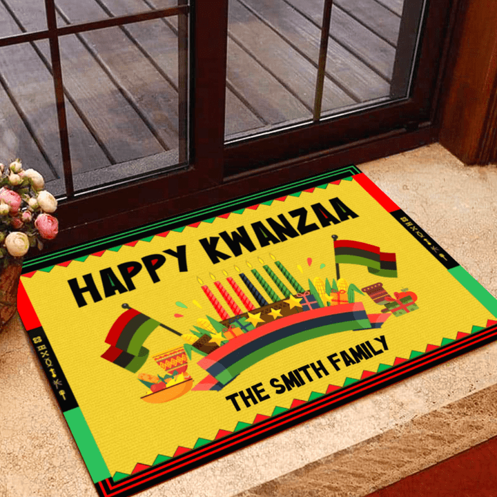 Lit Up Kwanzaa Personalized Outdoor Indoor Doormat DO0031