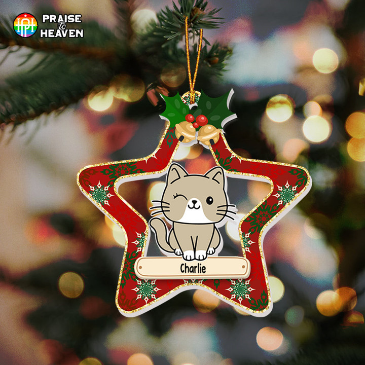 Cat Star Cut Shape Personalized Christmas Ornament OR0344