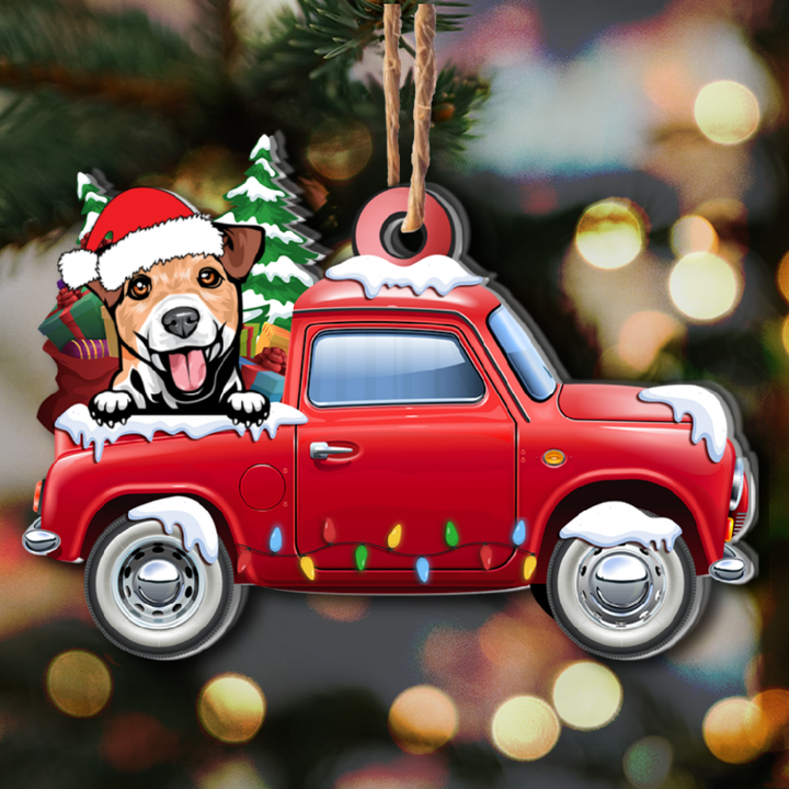 Your Dog In The Red Truck Cut Shape Christmas Ornament OR0269