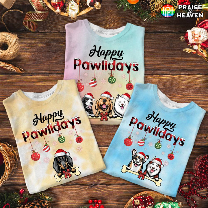 Happy Pawlidays Dog Lover Gift Tie Dye Shirt Sweatshirt Hoodie AP426