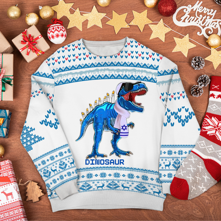 Happy Hanukkah Personalized Dinosaur Family 3D-Printed Christmas Ugly Sweatshirt Hoodie AP545
