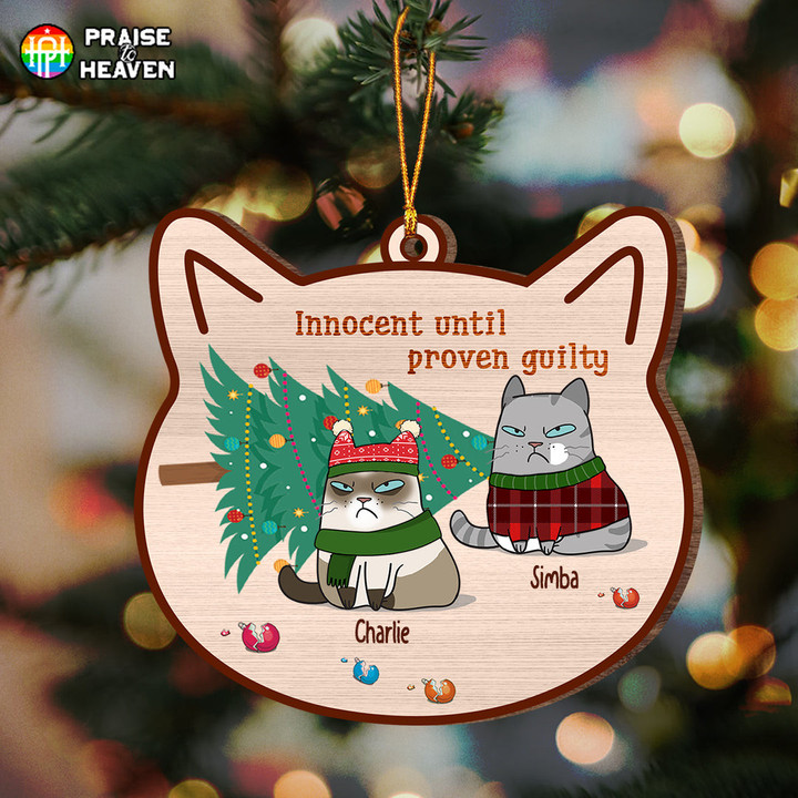 Discreetly Naughty Cats Personalized Wooden Cut Shape Christmas Ornament OR0422
