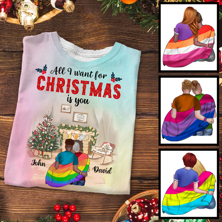 LGBT All I Want For Christmas Personalized Tie Dye Shirt Sweatshirt Hoodie AP444