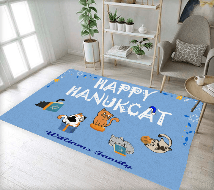 Happy Hanukcat Personalized Cat Family Horizontal Rug RU023