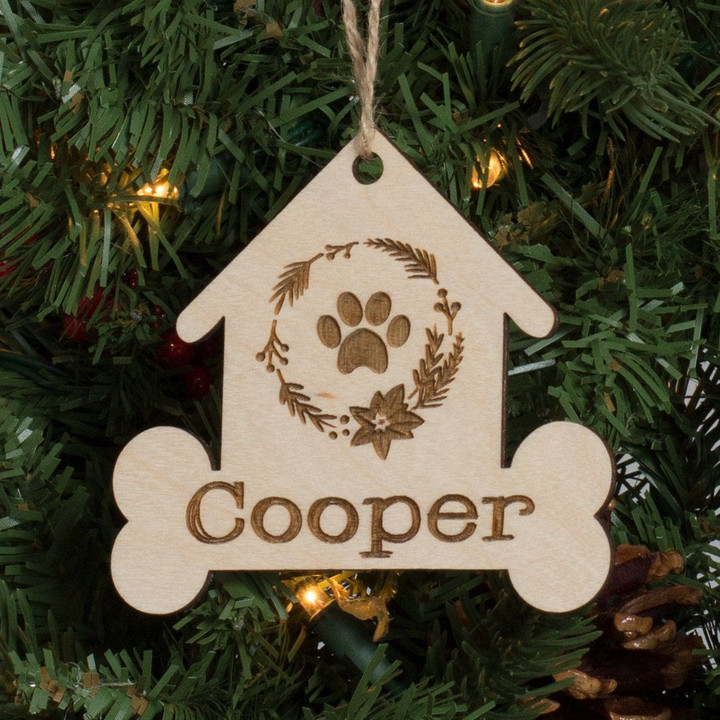 Personalized Pet Christmas Ornament Engraved Wood - Dog House