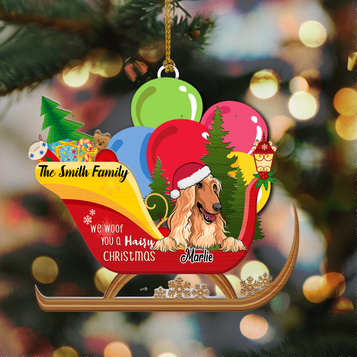 Dog In Santa Sleigh Personalized Cut Shape Christmas Ornament OR0278