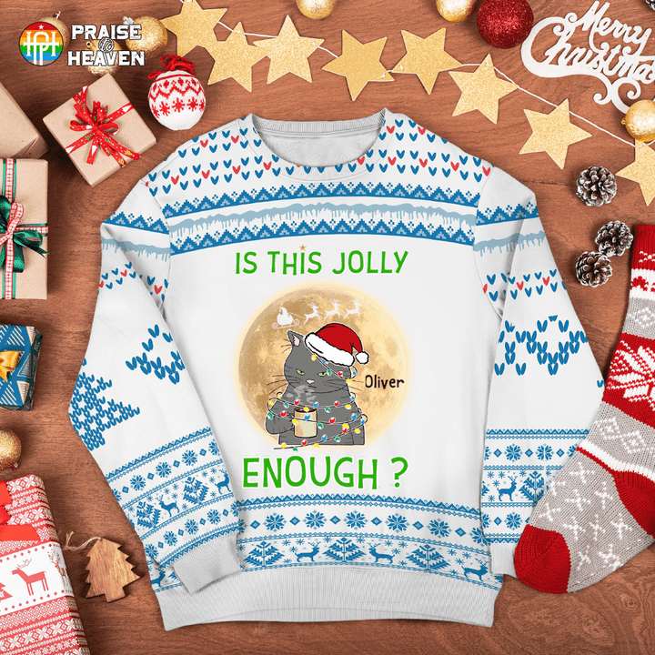 Jolly Cat Christmas Moon Personalized 3D-Printed Christmas Ugly Sweatshirt AP492