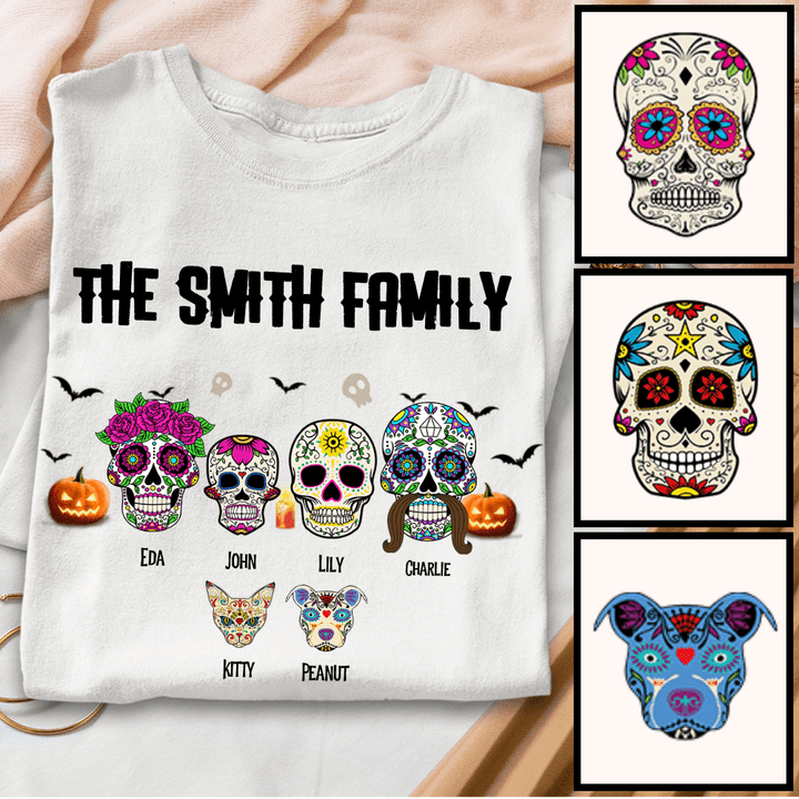 Day Of The Dead (Día de Muertos), Halloween Skull Family Custom Light Shirt Sweatshirt AP304