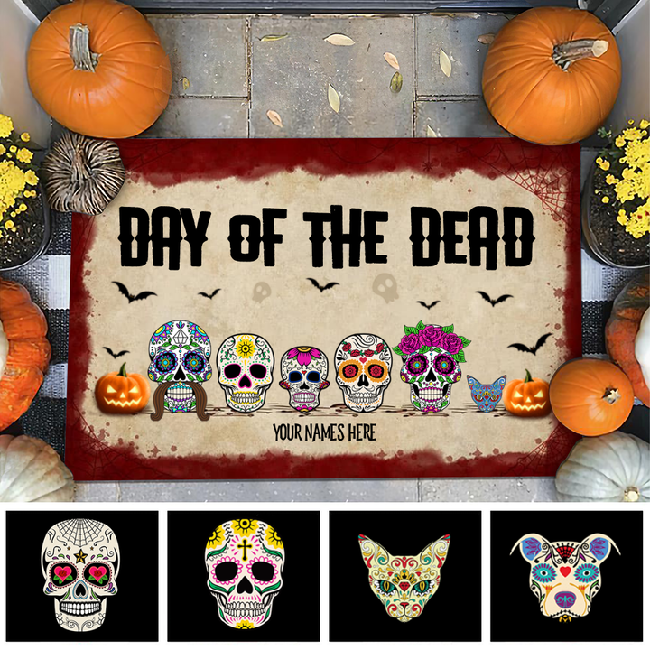 Day Of The Dead (Día de Muertos), Halloween Skull Family Custom Doormat DO0017