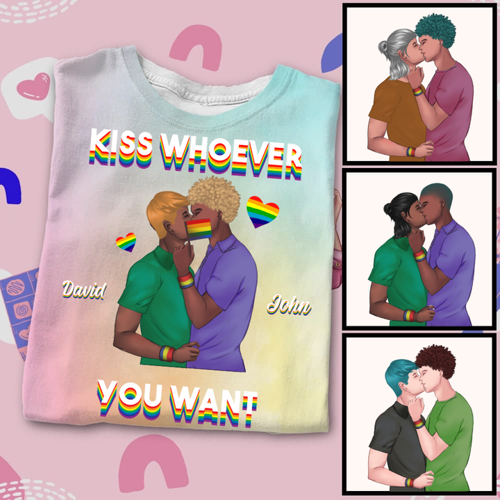 LGBT Kiss Whoever You Want Personalized Tie Dye Shirt Sweatshirt Hoodie AP372